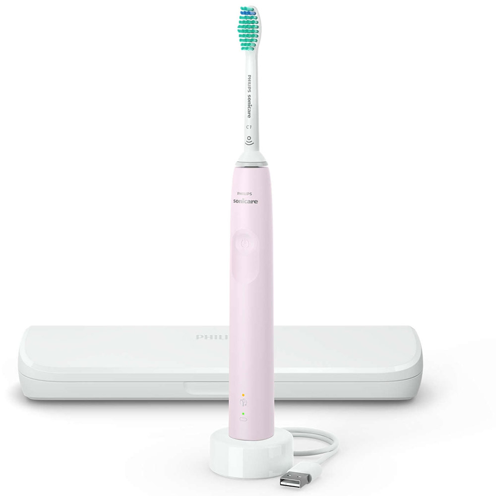 Periuta de dinti sonica electrica Philips Sonicare Seria 3100 HX3673/11, 1 mod de curatare, Senzor presiune, BrushSync, 1 cap de periere, Toc de transport, Roz pastel