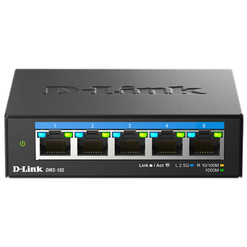 Switch D-Link DMS-105, 5 porturi, 10/100Mbps/1G/2.5G, 25GB/s, Unmanaged, Negru