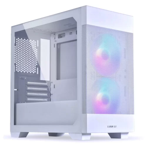 Carcasa PC Lian Li Lancool 205M Mesh Snow, Iluminare RGB, Micro-ATX, Mini Tower, Alb