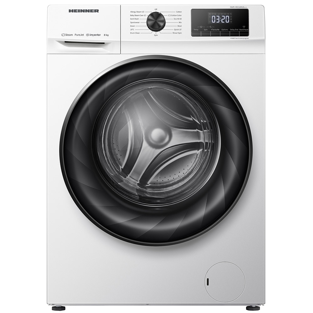 Masina de spalat rufe Heinner HWM-H8014INVA+++, 8 kg, 1400 rpm, Clasa A, Motor Inverter, Display digital, Blocare acces copii, Alb
