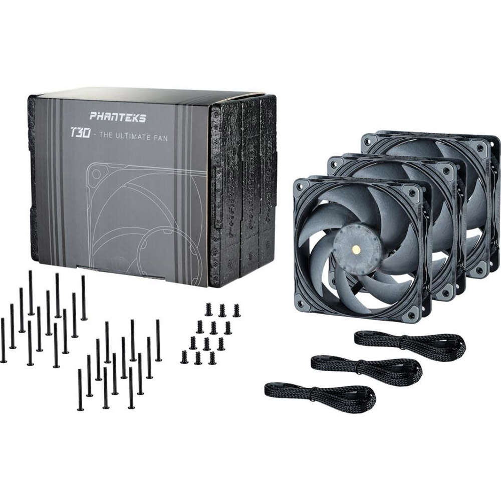 Pachet de 3 Ventilatoare PC Phanteks PH-F120T30_BG_3P, T30 PWM, 39,7 dBA