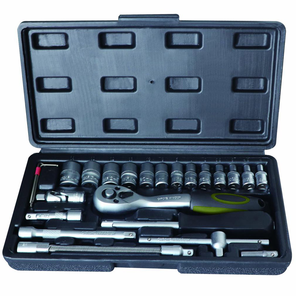 Trusa de piese Heinner, 24 piese, Chei tubulare 4-14mm, Chei tip imbus, Cheie cu clichet, Bara tip T cu glisare, CTSM026