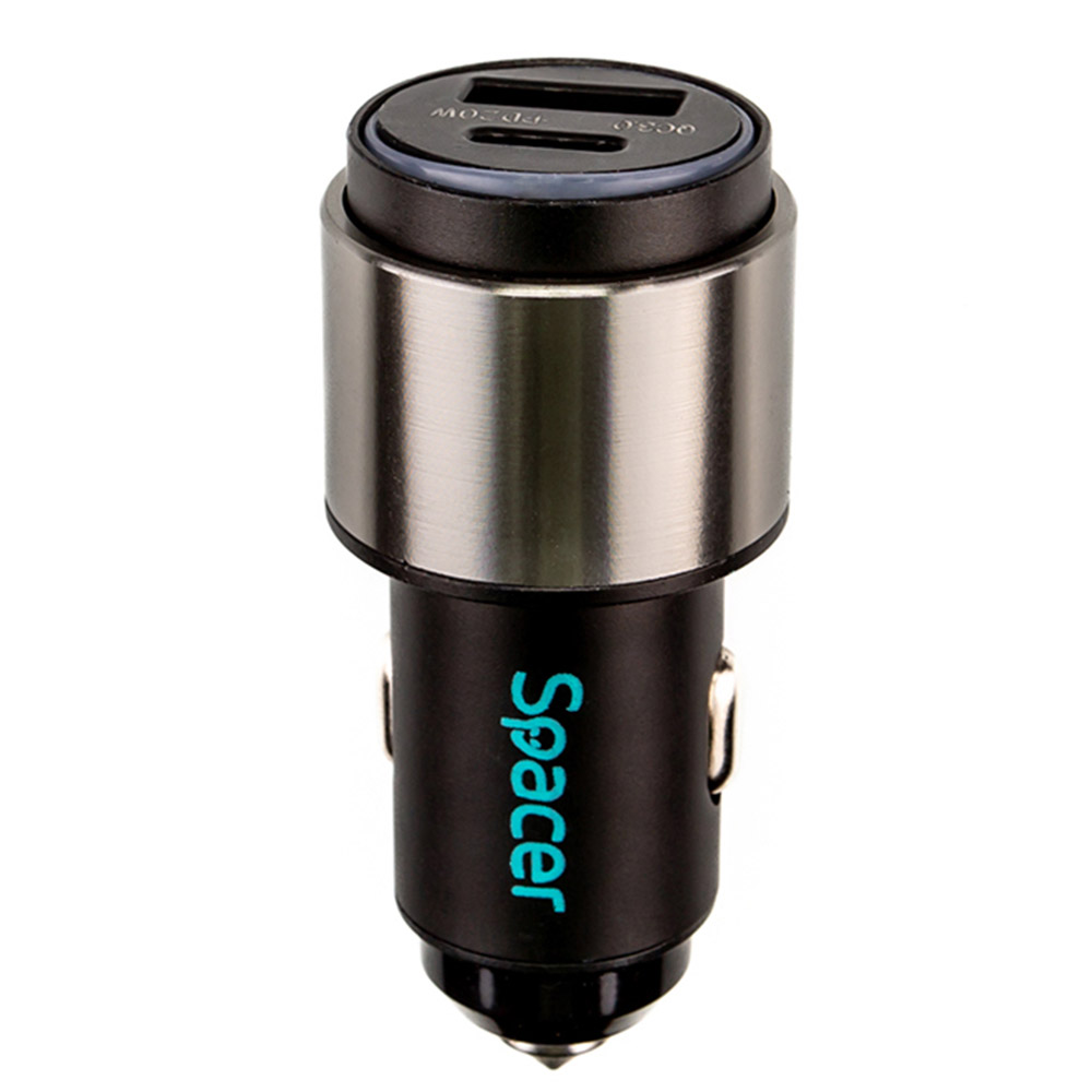 Alimentator auto Spacer Quick Charge PD, 38W, USB-C, LED ambiental, Negru, SPCC-DUOQ-38W