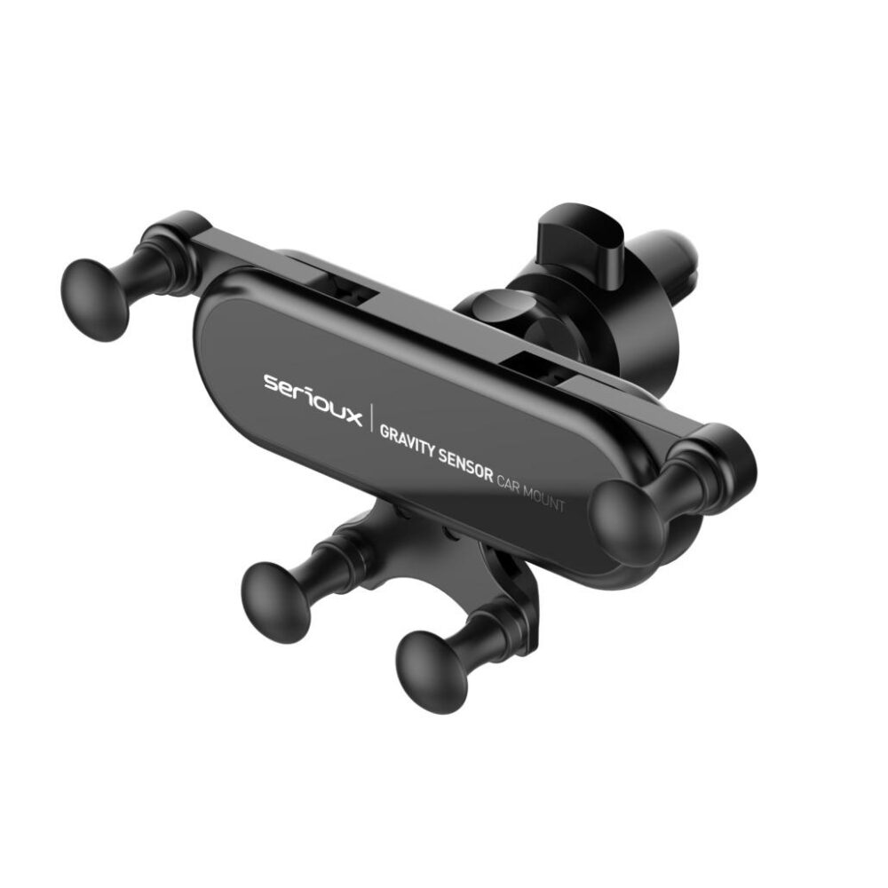 Suport Auto Telefon Gravity Serioux CH04. Material: ABS Mod de instalare: tip cataramă Poziție fixă: aerisire Culoare: negru Potrivit pentru: telefon mobil