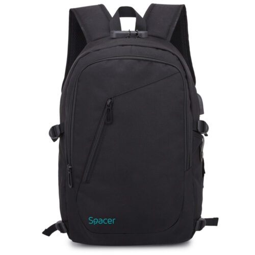 Rucsac laptop Spacer SPB-Duke, 15.6 inch, 2 Compartimente, Buzunar frontal, Buzunar lateral, USB 2.0, Negru, SPB-DUKE-BLACK