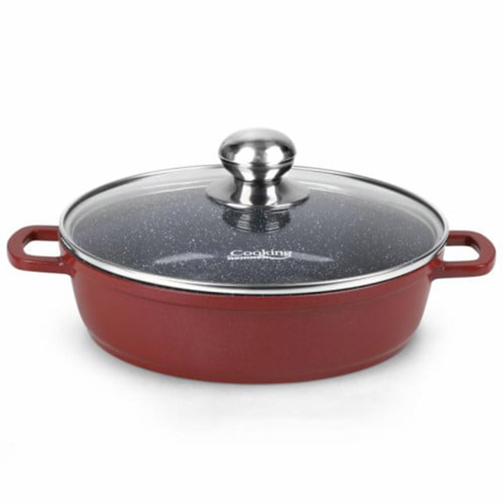 Cratita aluminiu turnat cu capac din sticla Heinner, 2.6 l, 24x6.5 cm, Interior ceramic, HR-JLG-J24JCR