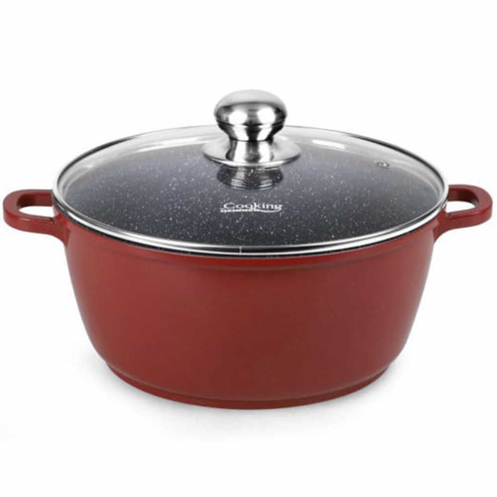 Cratita aluminiu turnat cu capac din sticla Heinner, 20x9 cm, 2.5 l, Interior ceramic, HR-JLG-C20CR