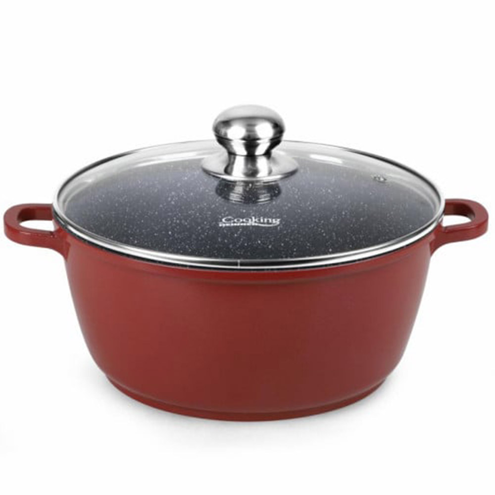 Cratita aluminiu turnat cu capac din sticla Heinner, 3 l, 22x9.5 cm, Interior ceramic, HR-JLG-C22CR