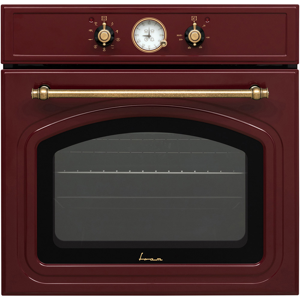 Cuptor incorporabil Fram FBO-V659GCA-RBD, 65 L, 9 functii, Grill, Timer analog, Clasa A, 59.5x55x59.5 cm, Rustic, Burgundy