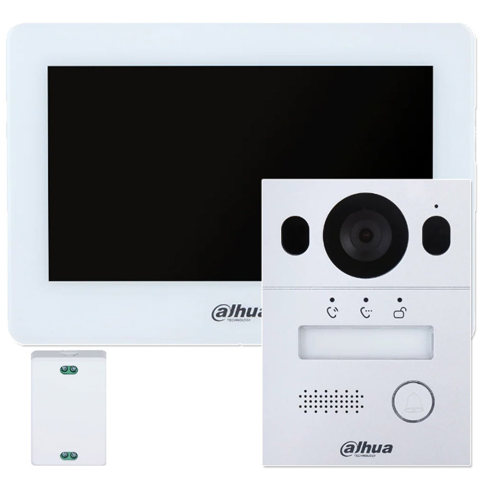 Kit Video Interfon Dahua DHI-KTX01(S), Monitor de interior hibrid, 7 inch, WiFi, Post exterior, Camera CMOS, HDR, 2MP, IP65, IK07, Alb