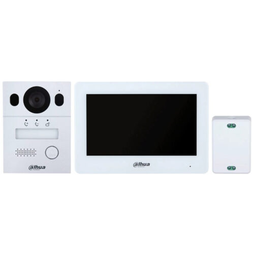 Kit Videointerfon Dahua KTX01(F), Monitor, 7 inch, Post exterior, Controler cu 2 fire, Camera 2MP, IP65, IK07, Alb