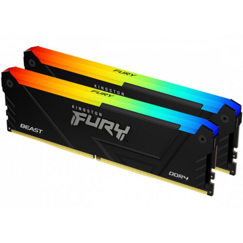 Memorie RAM Kingston Fury Beast, DIMM, DDR4, 2 x 16GB, 3200MHz, CL16, 1.35V, RGB, KF432C16BB12AK2/32