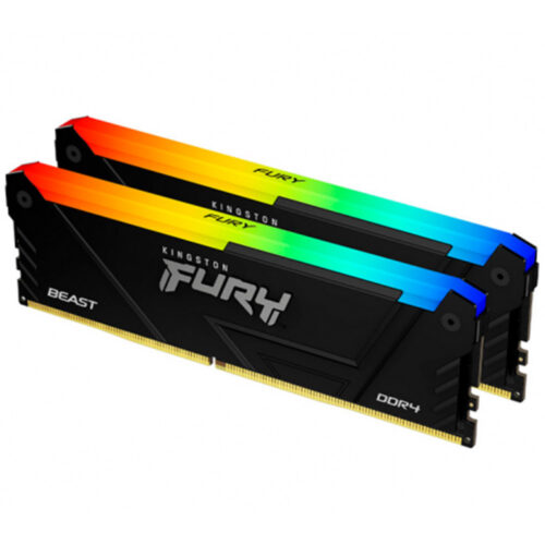 Memorie RAM Kingston Fury Beast RGB Intel XMP 2.0, 64GB, DDR4-3600, CL18, Dual Channel, Kit 2 bucati, KF436C18BB2AK2/64