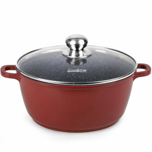 Semioala aluminiu turnat cu capac sticla Heinner , 40x17.5 cm, 18.6 l, Interior ceramic, HR-JLG-C40SO