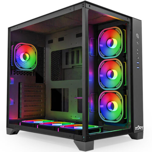 Carcasa nJoy Aura, ARGB, Middle Tower, ATX, 7 ventilatoare incluse, Fara sursa, Negru, CSMD-A000TAU-BL01B