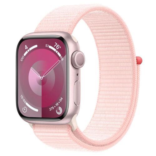 Ceas Apple Watch S9, GPS, Carcasa Pink Aluminium 41mm, Light Pink Sport Loop, MR953
