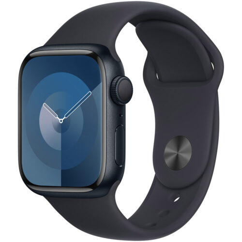 Ceas smartwatch Apple Watch 9, GPS, Carcasa Midnight Aluminium 41mm, Midnight Sport Band - M/L