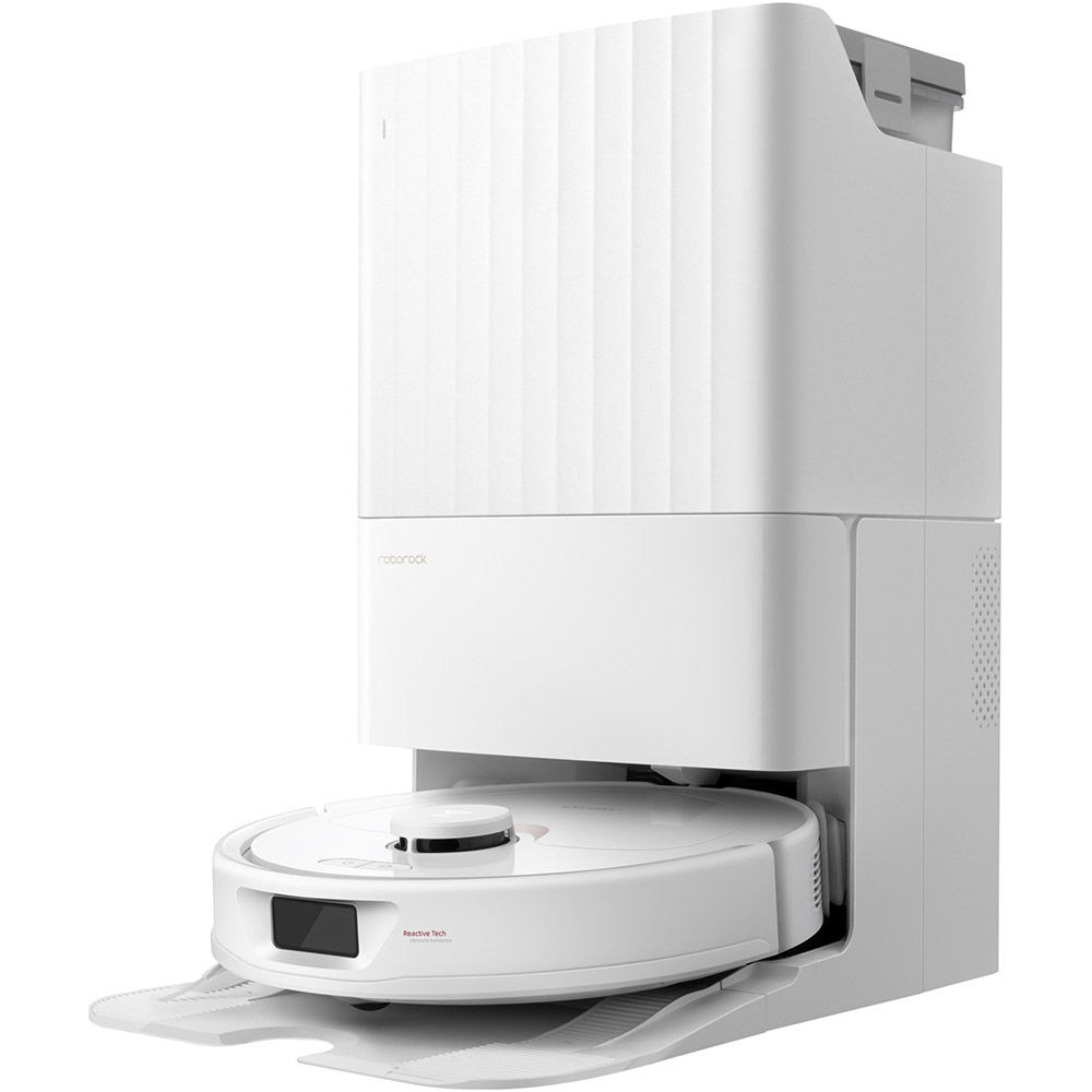 Robot de aspirare Roborock Q Revo cu statie de incarcare, mop dual 200 rpm, auto-umplere cu apa, auto-spalare mop, auto-golire recipient praf, alb