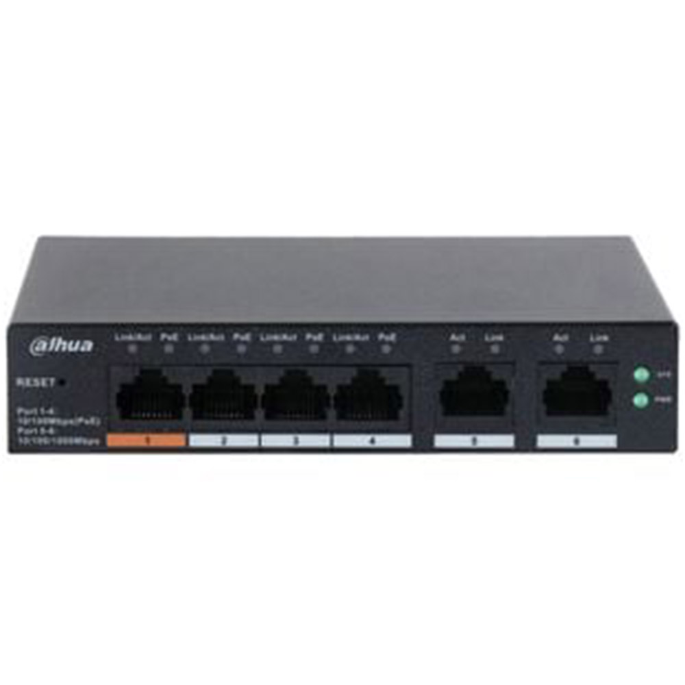 Switch Dahua cu management CS4006-4ET-60, 4 x porturi PoE 10/100 Mbps, 2 x RJ-45 10/100/1000 Mbps