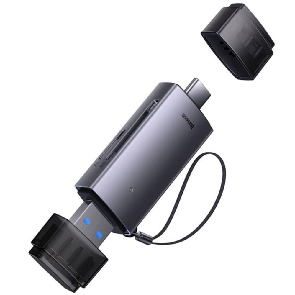 Adaptor pentru cititor de carduri de memorie MicroSD/SD TF Baseus, 2TB, USB 3.0 / USB C, Negru / Gri