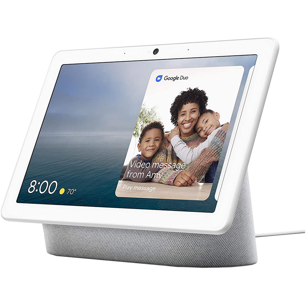Boxa inteligenta Google Nest Hub Max, HD touchscreen 10quot;, Camera wide 6.5 MP, Difuzoare stereo, Wi-Fi, Alb