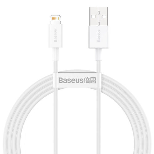 Cablu alimentare si date Baseus Superior, Fast Charging, USB la Lightning, 2.4A, 1.5m, Alb, CALYS-B02