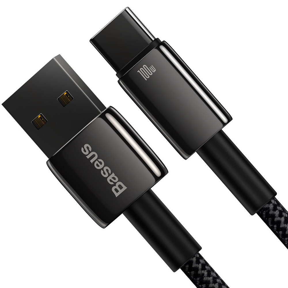 Cablu de alimentare si date Baseus, Fast Charging, USB la USB Type-C, 100W, 480Mbps, aliaj zinc, 2m, negru
