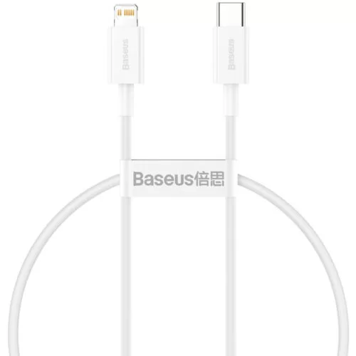 Cablu de alimentare si date Baseus Superior, Fast Charging, USB Type-C la Lightning, 20W, 0.25m, alb