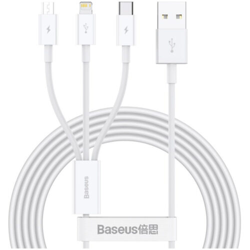 Cablu Incarcare Baseus, USB tip Lightning la MicroUSB, USB C, 1.2 m, 3.5A, Alb, CAMLTYS-02
