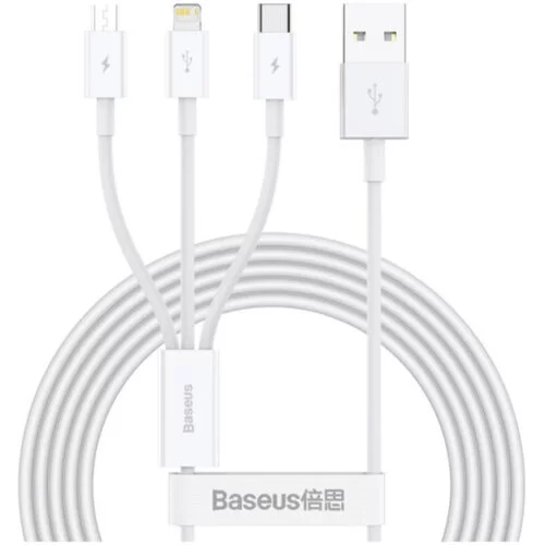 Cablu Incarcare Baseus, USB tip Lightning la MicroUSB, USB C, 1.2 m, 3.5A, Alb, CAMLTYS-02
