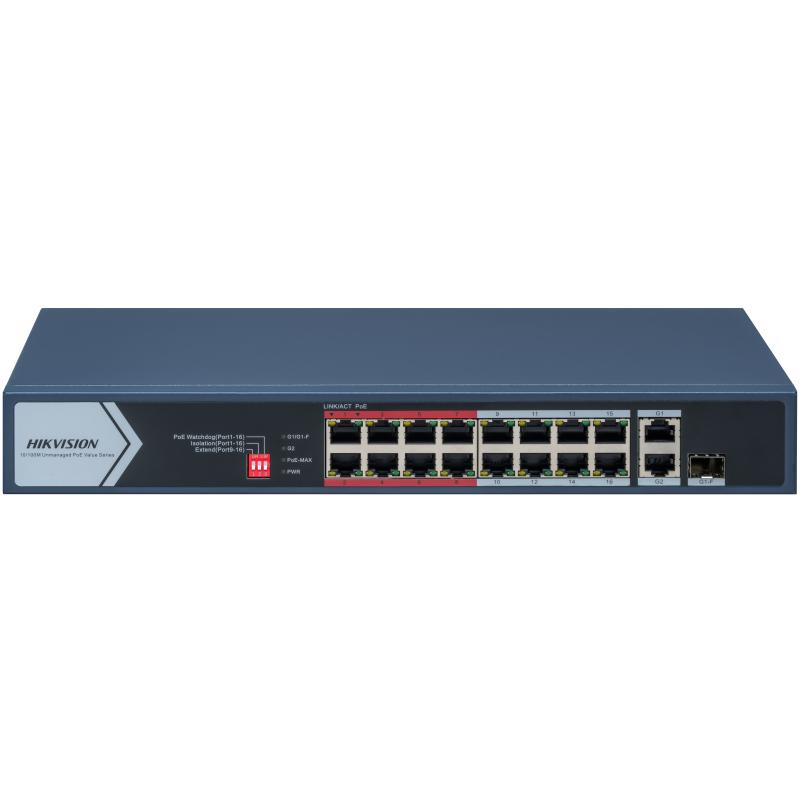 Switch PoE Hikvision DS-3E0318P-E/M(C): 16 × 10/100 Mbps PoE port