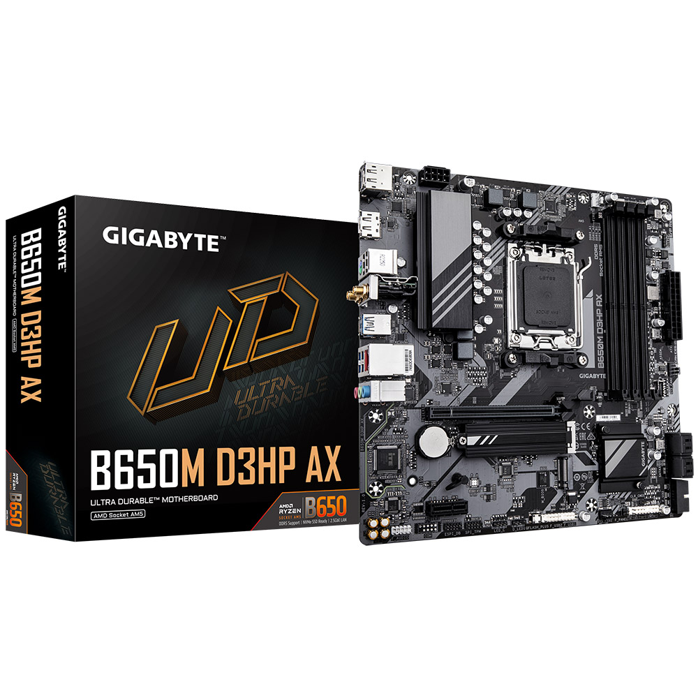 Placa de baza Gigabyte B650M D3HP AX, Socket AM5, 4x DDR5, 2x DP 1x HDMI, 1x PCIE x16 1x PCIE x1, 2x M.2, 4x SATA 6gb/s, mATX