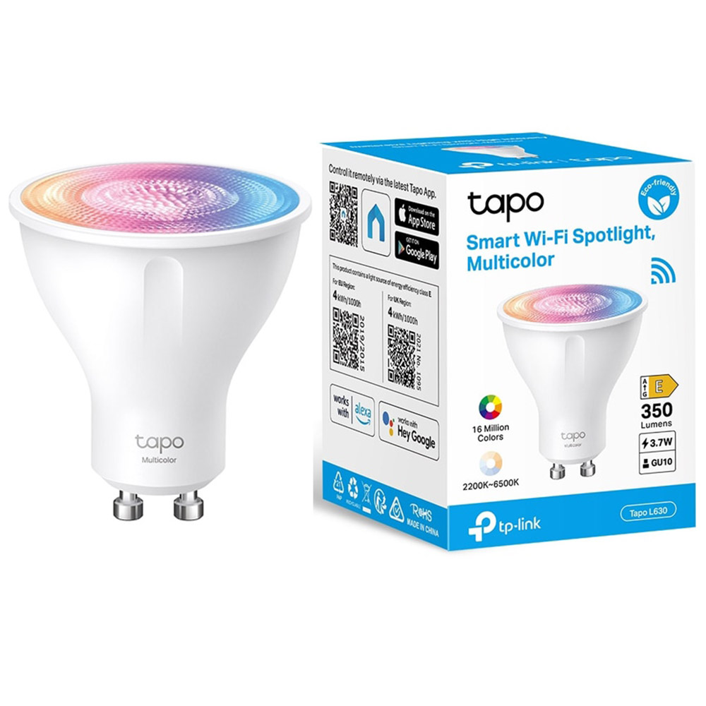 Bec LED RGB inteligent TP-Link Tapo L630, Wi-Fi, GU10, 3.7W, 350 lm, lumina alba si colorata (2200-6500K), compatibil Amazon Alexa/Google Assistant, Clasa E