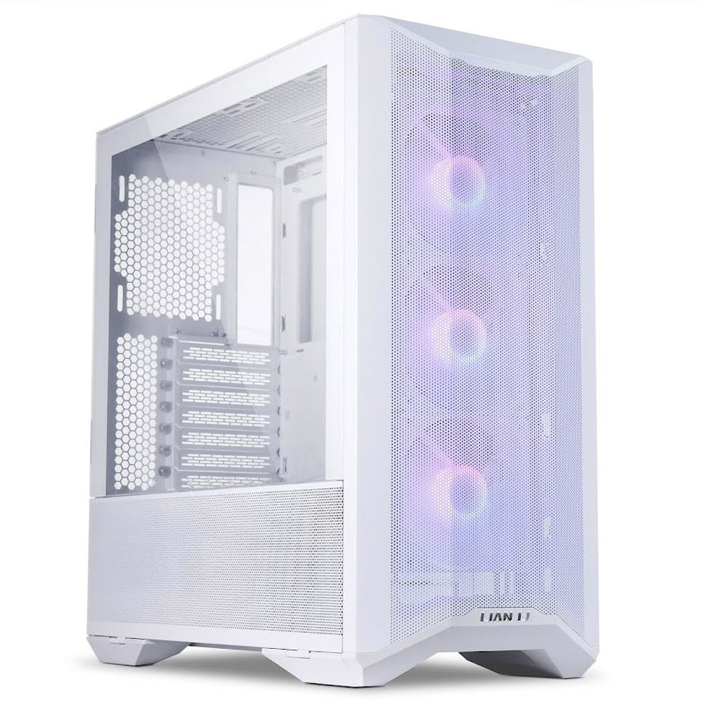 Carcasa PC Lian Li LanCool II MESH C RGB Mid Tower, Sticla securizata, 3 Ventilatoare preinstalate, E-ATX, LANCOOL II MESH C RGB SNOW