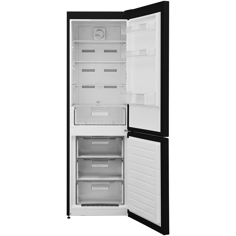 Combina frigorifica Heinner HCNF-V291BKE++, 294 l, No Frost Multicooling, Clasa F, Freezer Shield, Iluminare LED, functie ECO, 186 cm, Negru