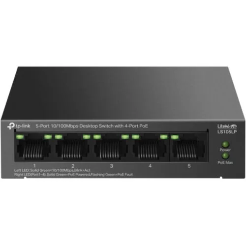 Switch TP-Link LS105LP, 5 porturi 10/100Mbps, PoE, 100×98×25 mm