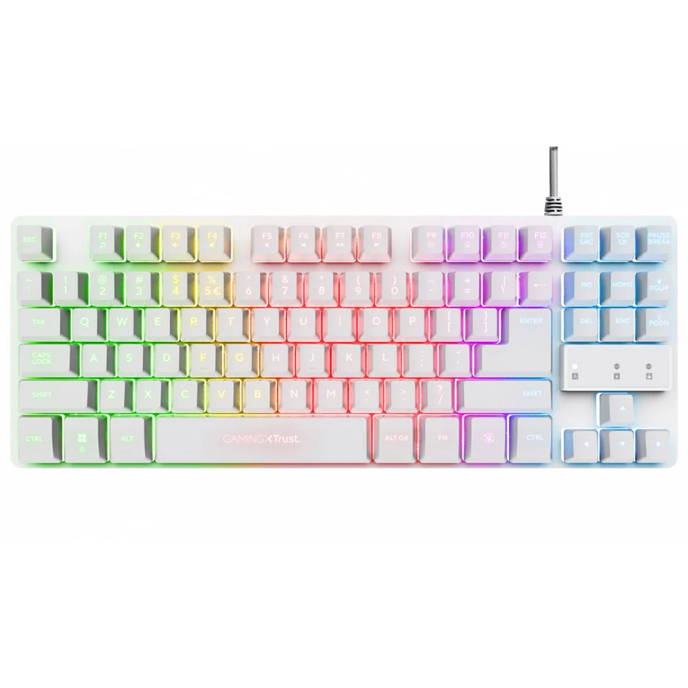 Tastatura Trust cu fir GXT833W Thado, USB 2.0, conector USB-A male, compatibila cu PS4, Xbox One, Nintendo Switch, PS5, alb