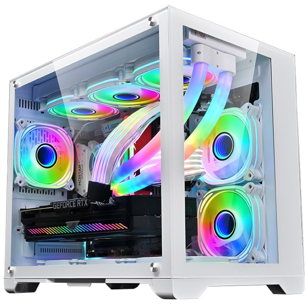 Carcasa 1st PLAYER Gaming MV6, ARGB, Cube-Tower, M-ATX\ITX, fara sursa, Alb