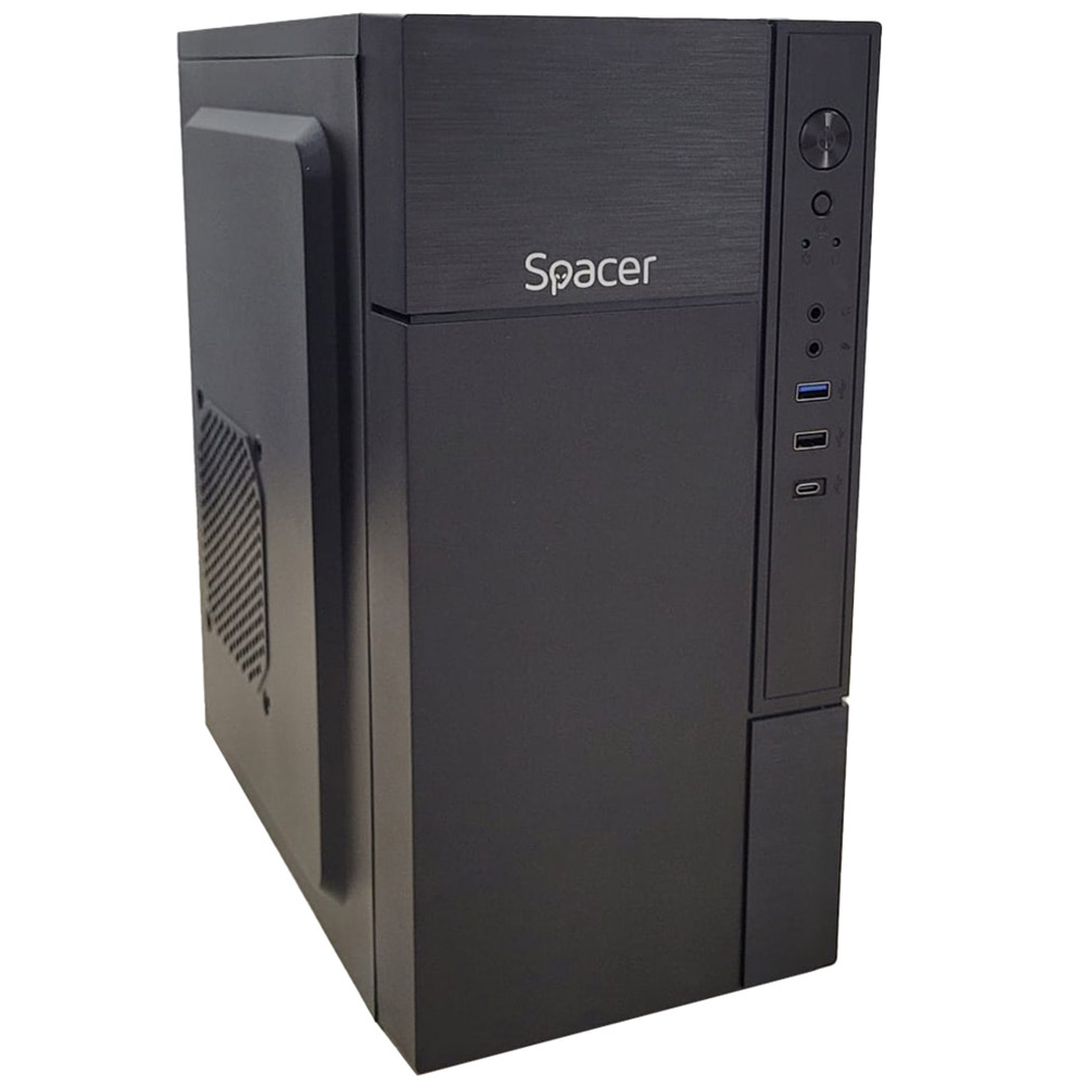 Carcasa Spacer, Mini Tower, mATX, Fara sursa, USB, USB C, HD Audio, Negru, SPCS-OC-MINI