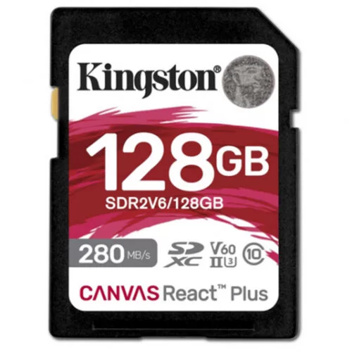 Card memorie SDXC Kingston Canvas React Plus, 128GB, Class 10, UHS-II U3, V60, SDR2V6/128GB
