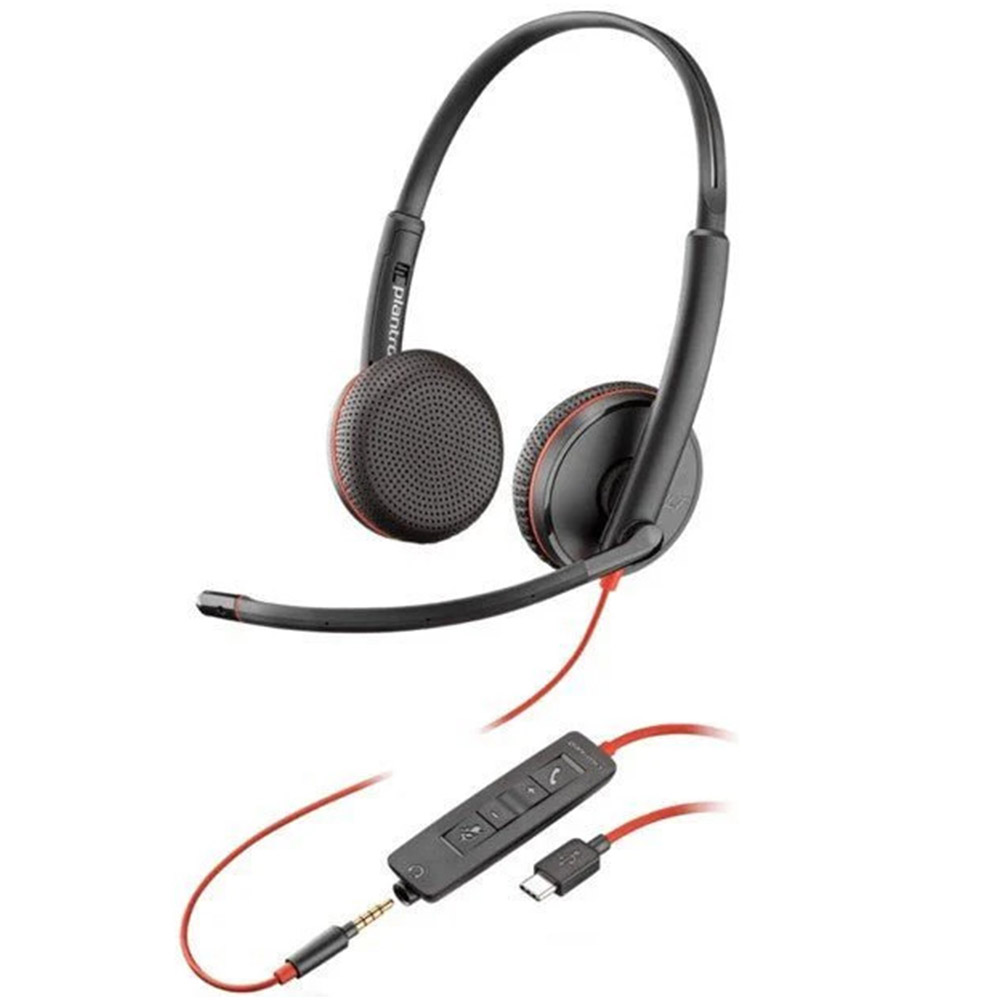 Casti Poly Blackwire 3225, jack de 3.5 mm, adaptor USB-C/A, stereo