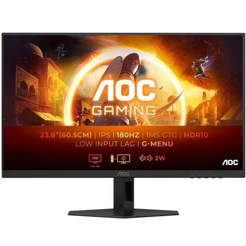 Monitor LED Gaming AOC 24G4XE, IPS, 23.8 inch, FHD, 180Hz, 1ms GtG, HDMI, DP 1.2, G-Sync, FreeSync Premium, FlickerFree, Low Blue, Speakers, Negru