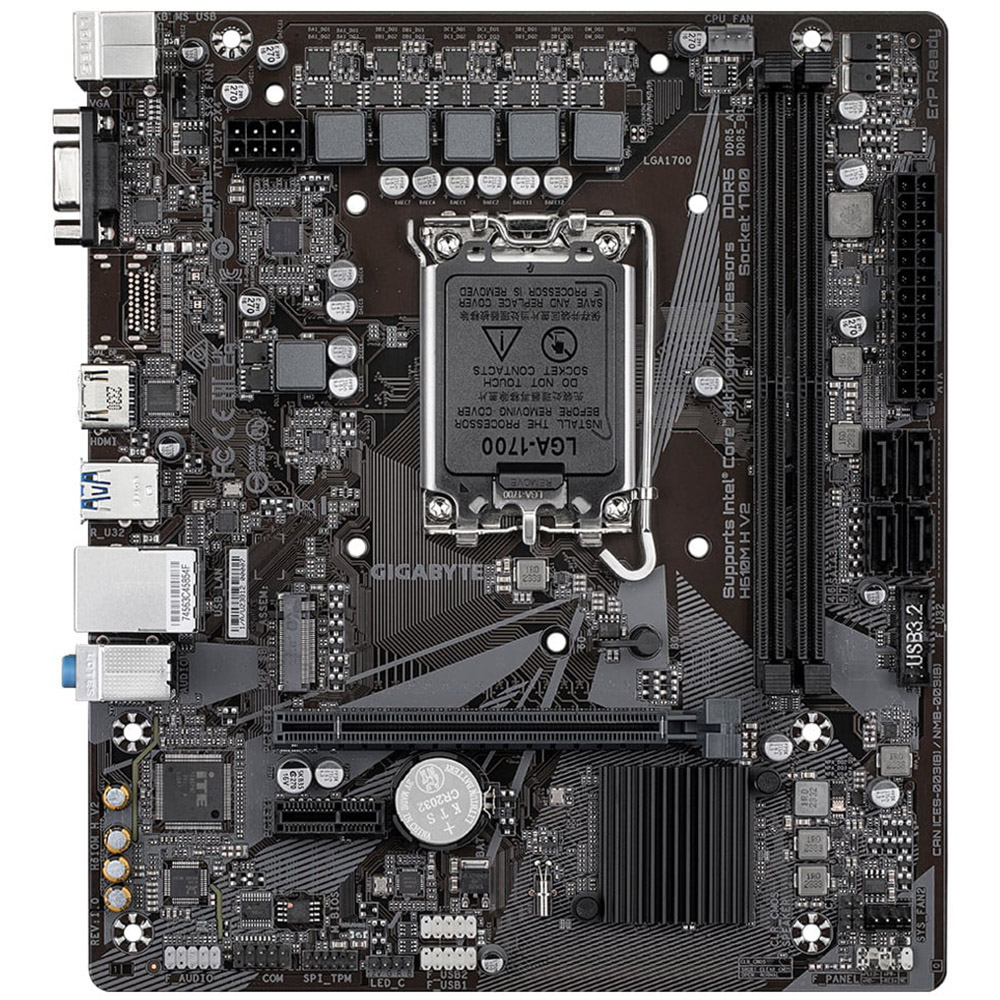 Placa de baza Gigabyte H610M H V2, Socket 1700, 2 x DDR5, 1 x PCIE x16, 1 x PCIE x1, 1 x M.2, 1 x D-Sub, 1 x HDMI, 4 x SATA 6GB/s, mATX