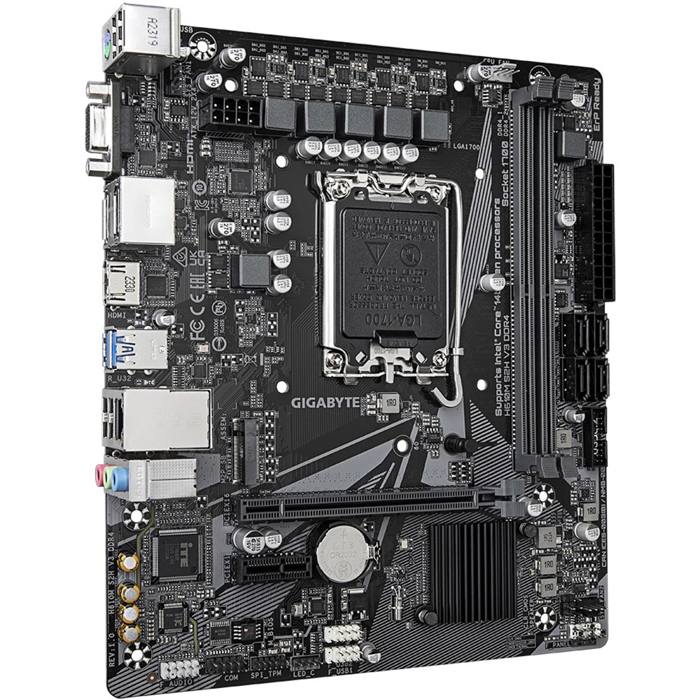 Placa de baza Gigabyte H610M S2H V3, Socket 1700, 2 x DDR4, 1 x PCIE x16, 1 x PCIE x1, 1 x D-Sub, 1 x HDMI, 2 x DP, 1 x M.2, 4 x SATA 6GB/s, mATX