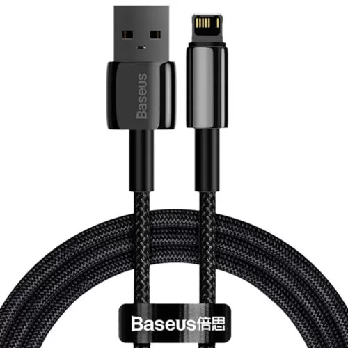 Cablu alimentare si date Baseus Tungsten Gold, Fast Charging, USB la tip Lightning 2.4A braided 2m, Negru