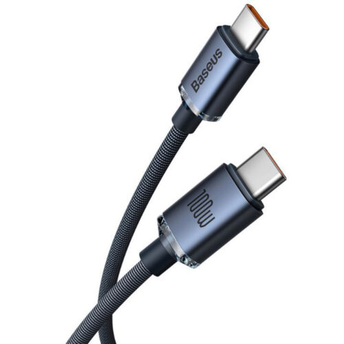 Cablu de alimentare si date Baseus Crystal Shine, Fast Charge, USB-C la USB-C, 100W, 2m, Negru, CAJY000701