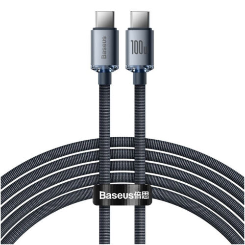 Cablu de alimentare si date Baseus Crystal Shine, Fast Charge, USB-C la USB-C, 100W, 2m, Negru, CAJY000701