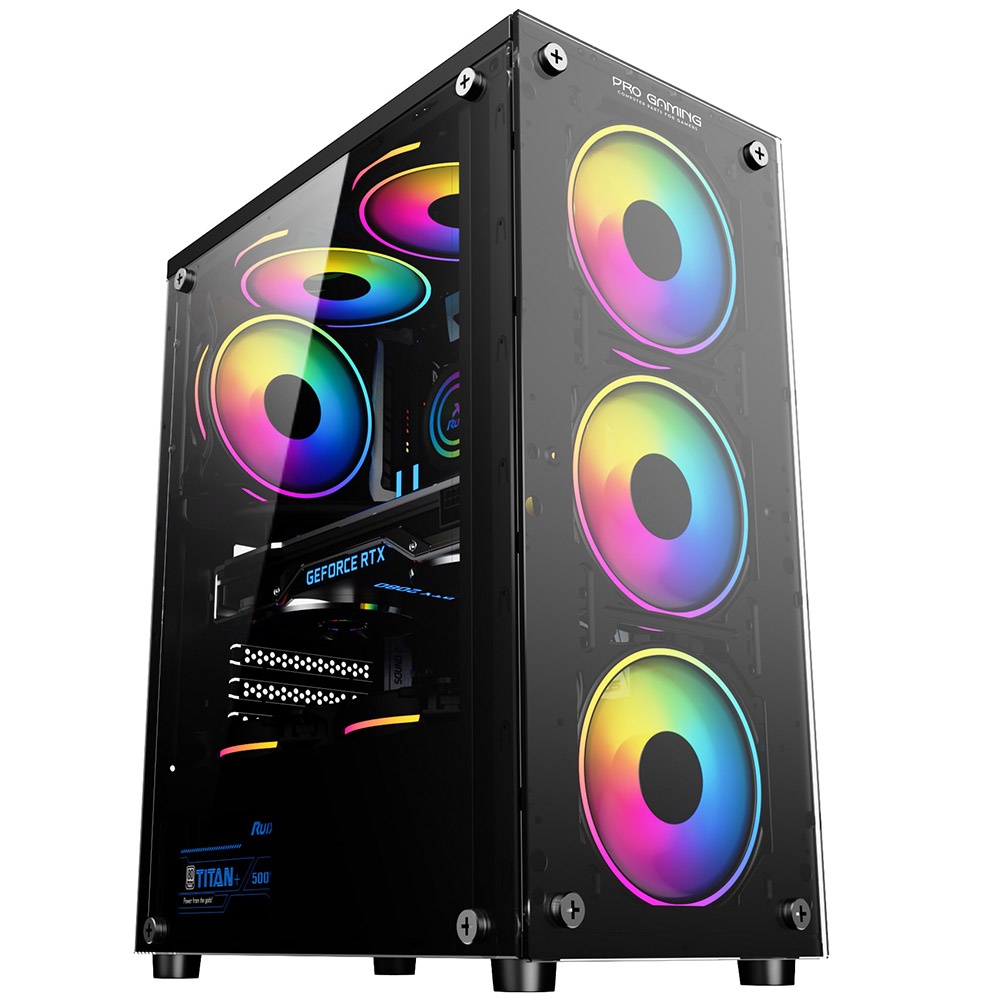 Carcasa PC Pro Gaming Element, Middle Tower, Tempered Glass, Fara Sursa, controller ARGB