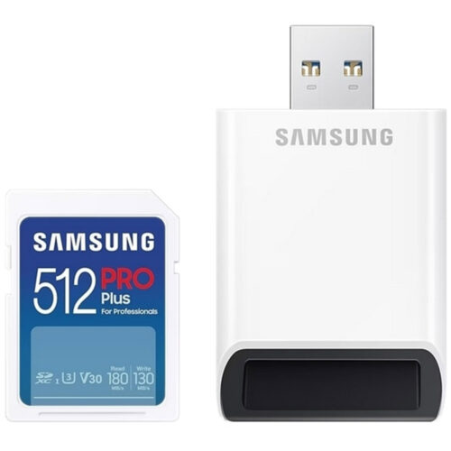 Card de memorie Samsung PRO Plus, SD Card, 512GB, Cititor de carduri, Alb