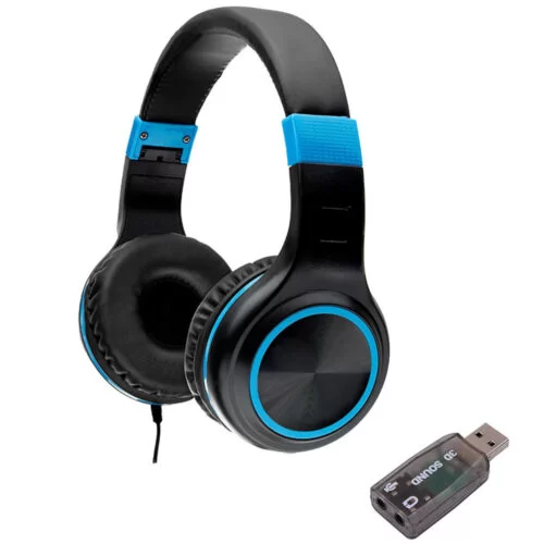 Casti cu fir Spacer SPHS-PEARL-BL-USB, pliabile, banda ajustabila, conectare prin adaptor USB 2.0 sau Jack 3.5 mm x 2, negru / albastru